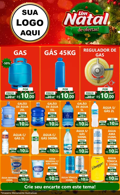 Modelo de Encarte para Encarte Grande com o tema Um Natal de Ofertas para Água e gás