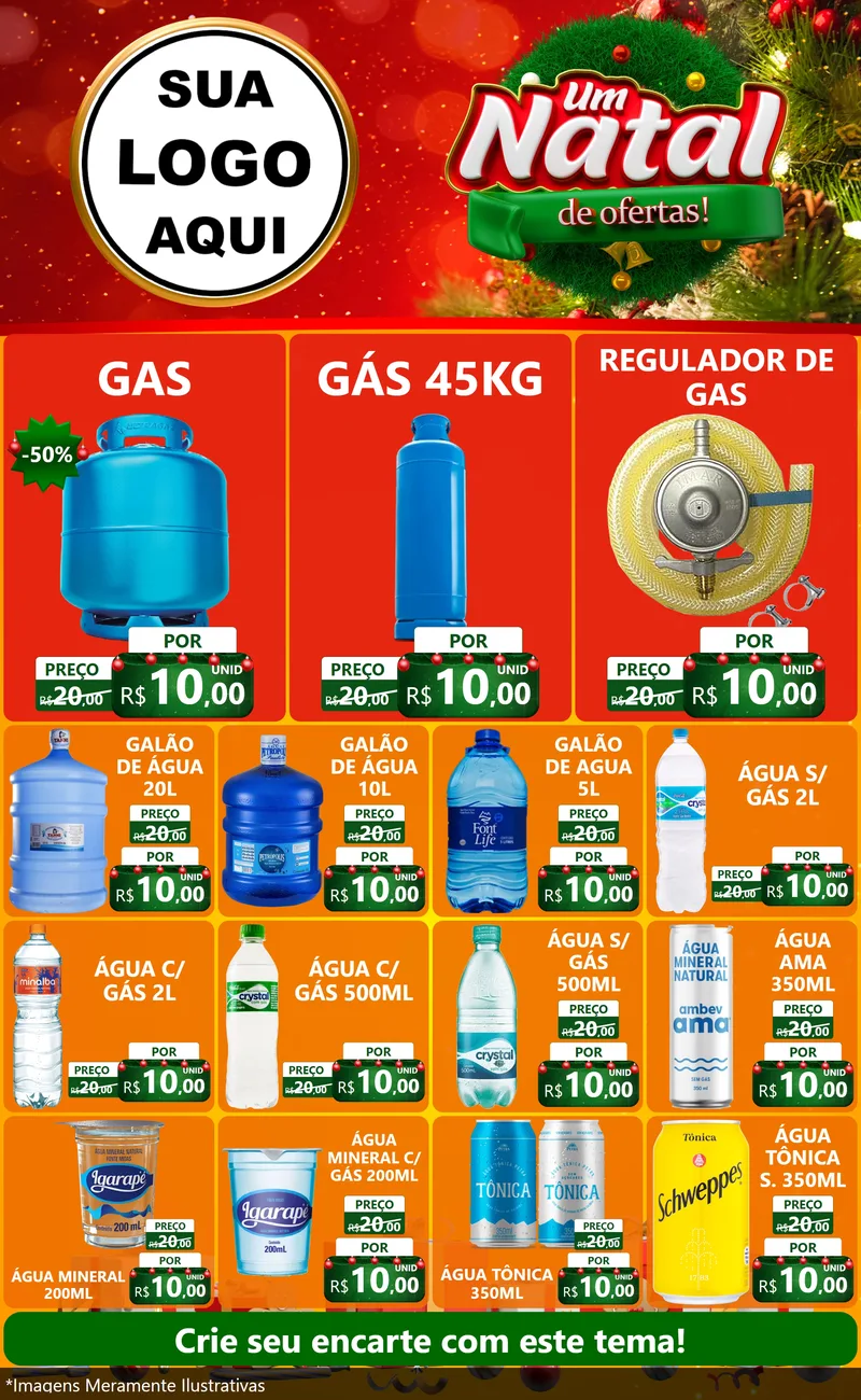 Modelo de Encarte para Encarte Grande com o tema Um Natal de Ofertas para Água e gás