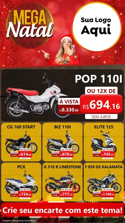 Modelo de Rede Social para Stories com o tema Mega Natal para Concessionaria de Motos