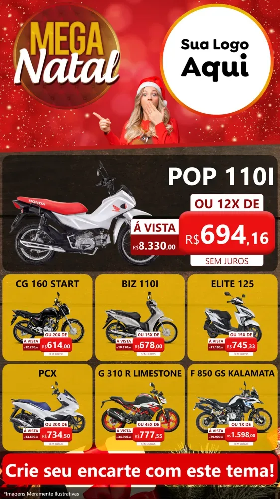 Modelo de Rede Social para Stories com o tema Mega Natal para Concessionaria de Motos