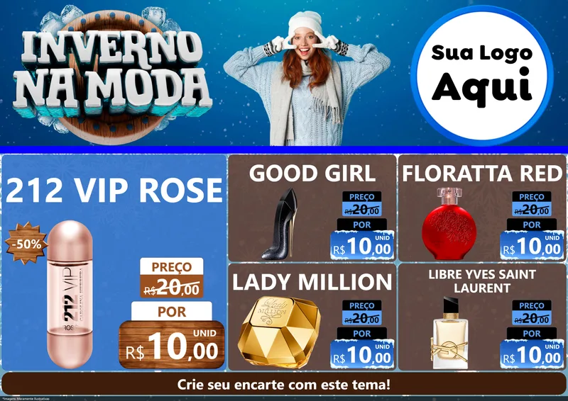 Modelo de Encarte para Encarte A4 Horizontal com o tema Inverno na Moda para Perfumes
