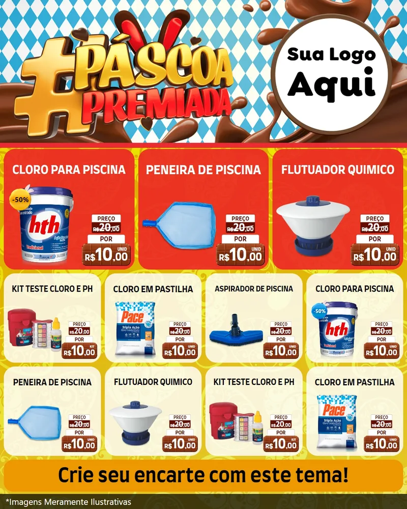 Modelo de Rede Social para Feed Instagram com o tema Páscoa Premiada para Produtos para Piscina