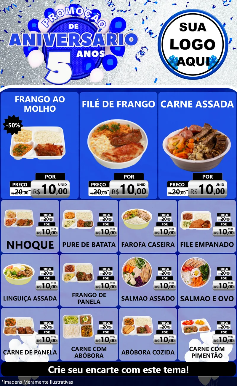 Modelo de Encarte para Encarte Grande com o tema Promoção de Aniversário - 5 Anos para Restaurante