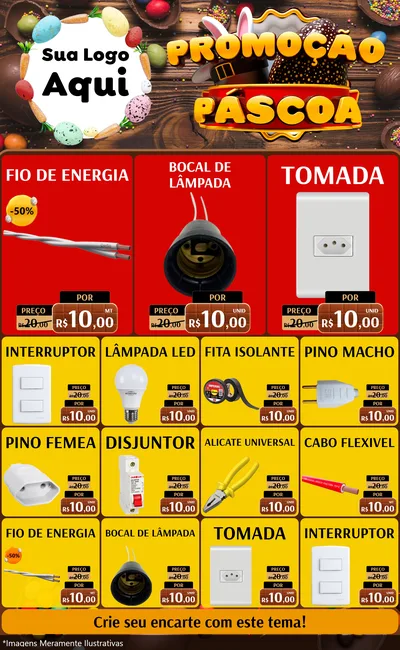 Modelo de Encarte para Encarte Grande com o tema Promoção Páscoa para Materiais Elétricos