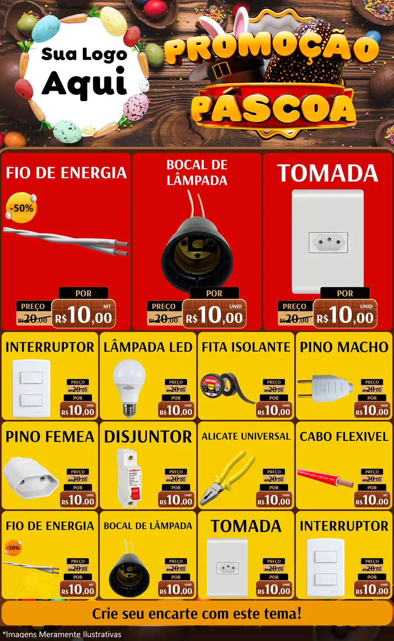 Modelo de Encarte para Encarte Grande com o tema Promoção Páscoa para Materiais Elétricos