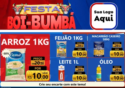 Modelo de Encarte para Encarte A4 Horizontal com o tema Festa Boi Bumbá para Supermercado