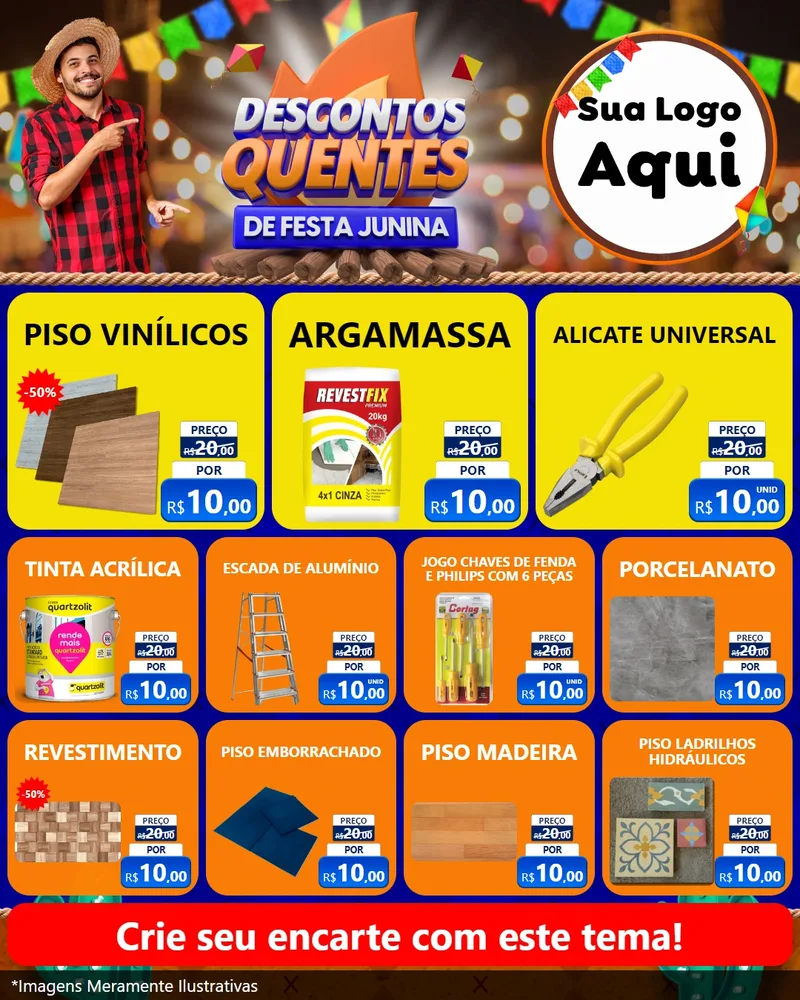 Modelo de Rede Social para Feed Instagram com o tema Descontos Quentes de Festa Junina para Material para Construção