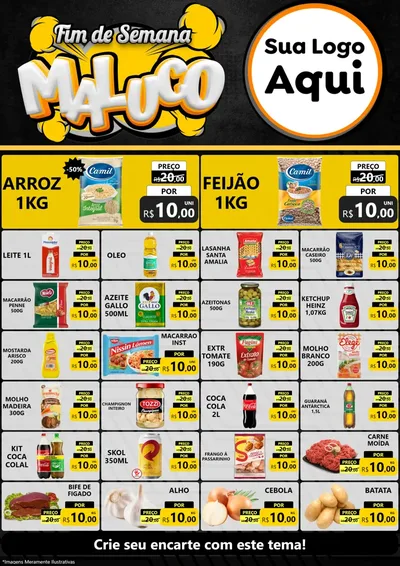 Modelo de Encarte para Encarte A4 Vertical com o tema Fim de Semana Maluco para Supermercado