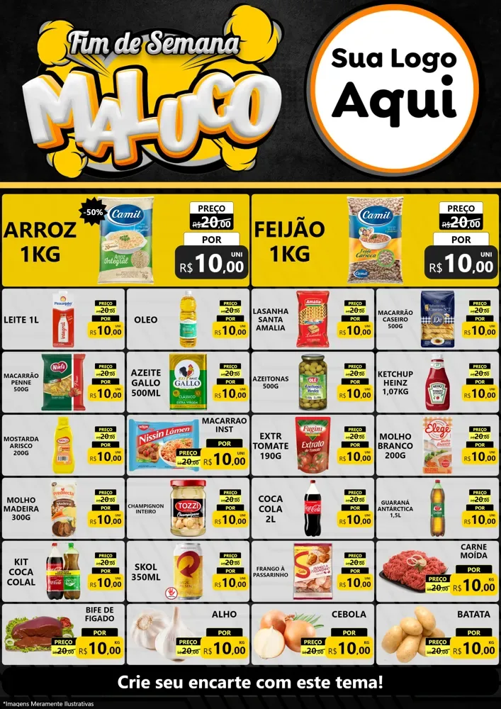 Modelo de Encarte para Encarte A4 Vertical com o tema Fim de Semana Maluco para Supermercado