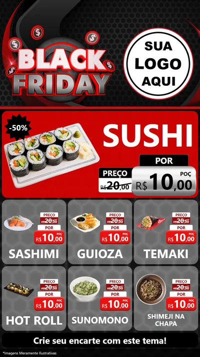 Modelo de Rede Social para Stories com o tema Black Friday para Comida japonesa