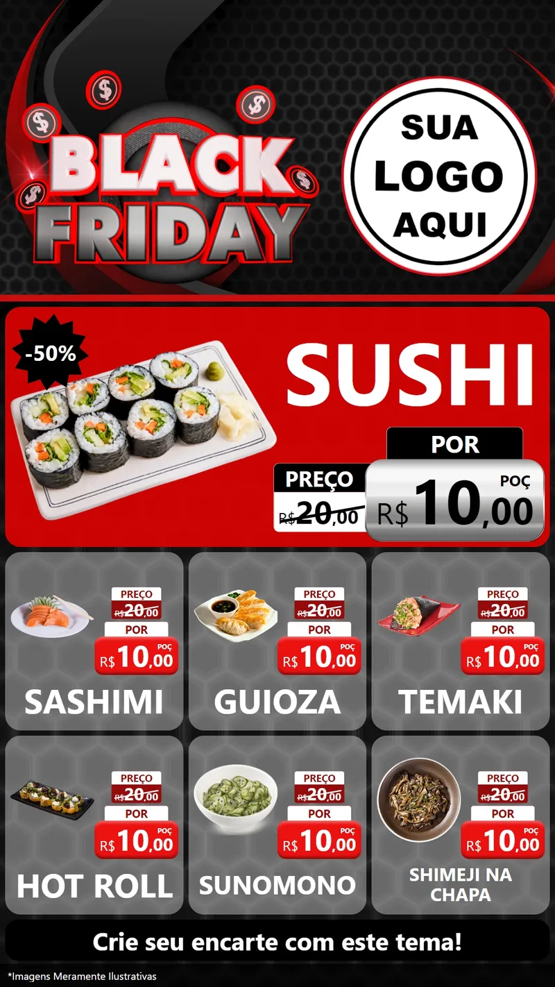 Modelo de Rede Social para Stories com o tema Black Friday para Comida japonesa