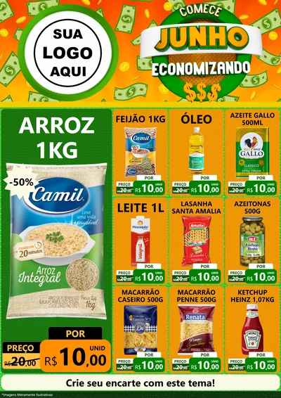 Modelo de Encarte para Encarte A4 Vertical com o tema Comece Junho Economizando para Supermercado