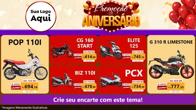 Modelo de TV para TV Horizontal com o tema Promoção de Aniversário para Concessionaria de Motos