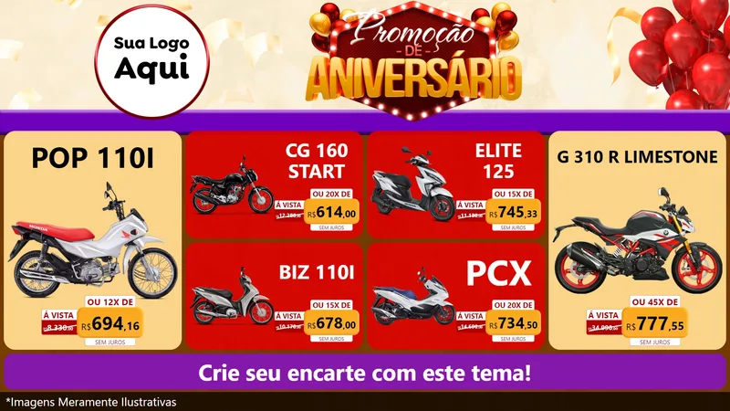 Modelo de TV para TV Horizontal com o tema Promoção de Aniversário para Concessionaria de Motos