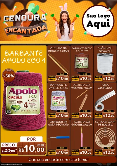 Modelo de Encarte para Encarte A4 Vertical com o tema Cenoura Encantada - Páscoa para Armarinho e Aviamentos