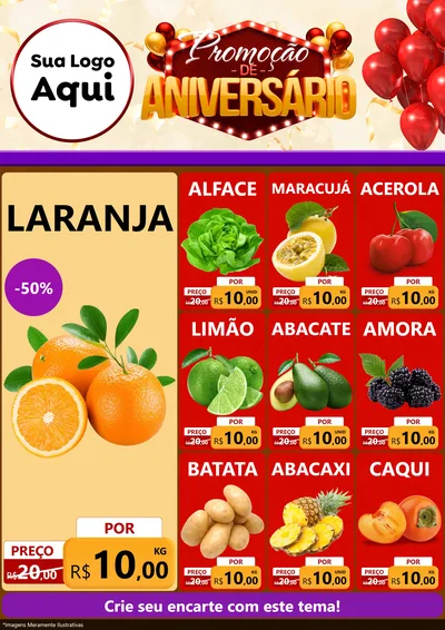 Modelo de Encarte para Encarte A4 Vertical com o tema Promoção de Aniversário para Hortifrúti