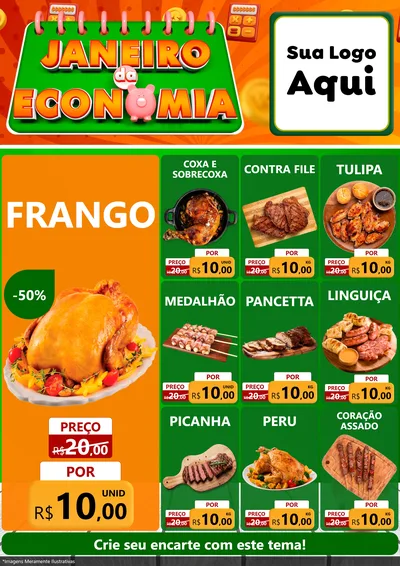 Modelo de Encarte para Encarte A4 Vertical com o tema Janeiro da Economia para Assados