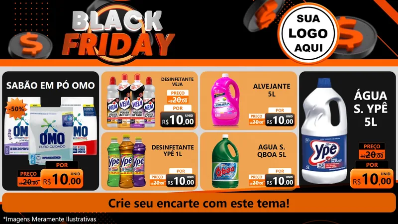 Modelo de TV para TV Horizontal com o tema Black Friday para Produtos de Limpeza