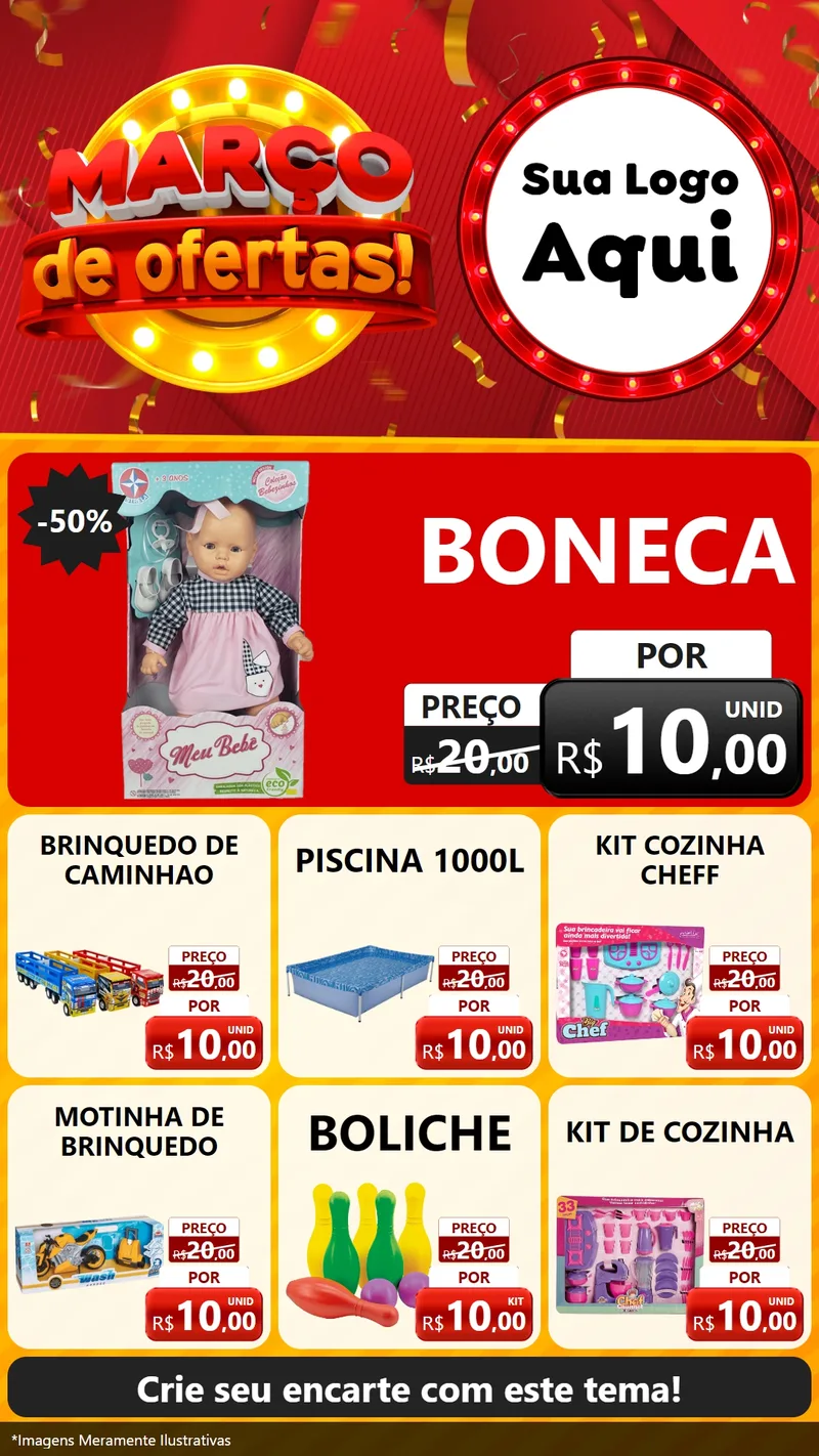 Modelo de Rede Social para Stories com o tema Março de Ofertas! para Brinquedos