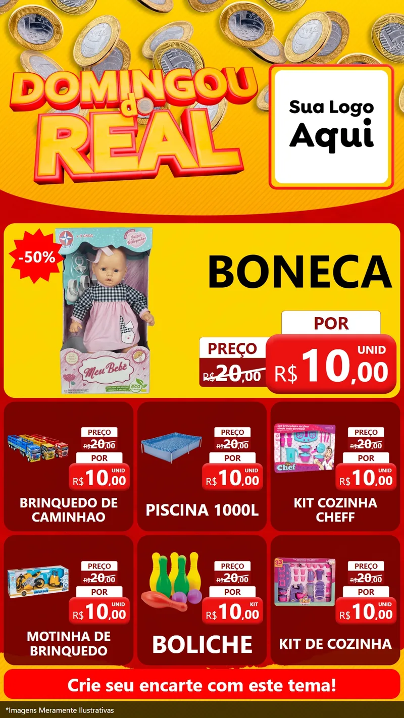 Modelo de Rede Social para Stories com o tema Domingou do Real para Brinquedos