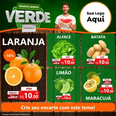 Modelo de Rede Social para Feed Facebook com o tema Quarta e Quinta Verde - Hortifruti para Hortifrúti