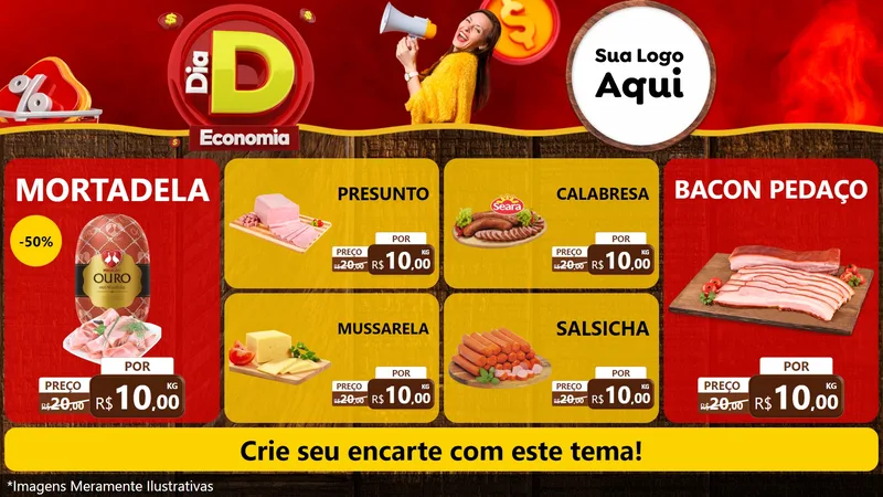 Modelo de TV para TV Horizontal com o tema Dia D Economia para Frios e Laticínios