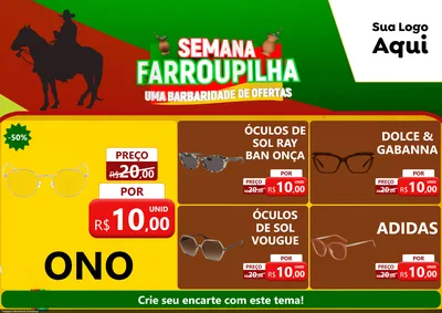 Modelo de Encarte para Encarte A4 Horizontal com o tema Semana Farroupilha - Uma Barbaridade de Ofertas para Óticas