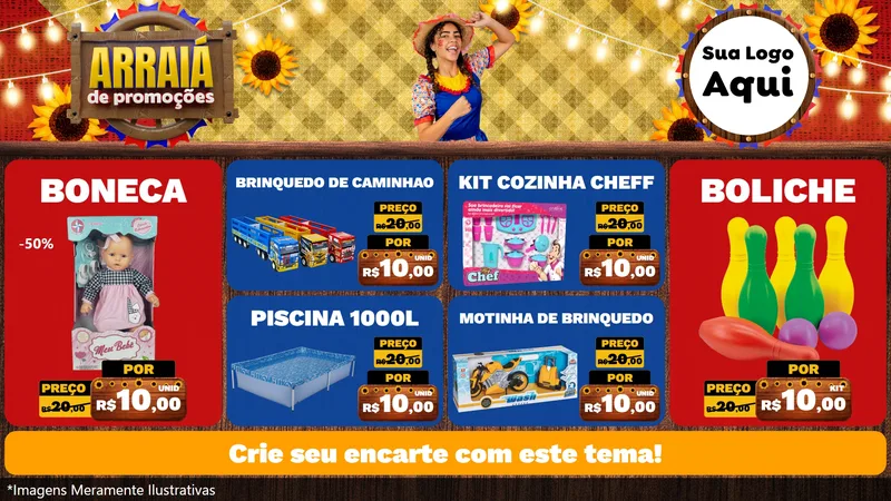 Modelo de TV para TV Horizontal com o tema Arraiá de Promoções para Brinquedos