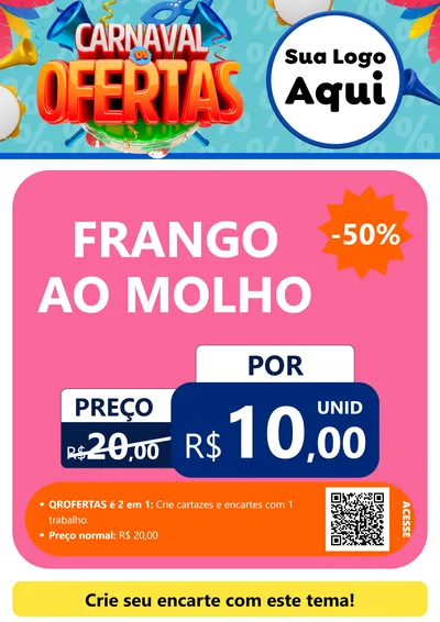 Modelo de Cartaz para Cartaz A4 Vertical com o tema Carnaval de Ofertas para Restaurante