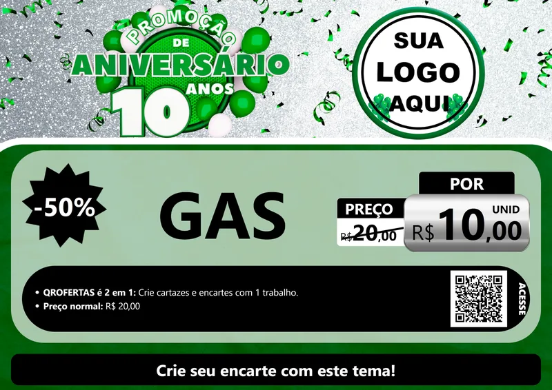 Modelo de Cartaz para Cartaz A4 Horizontal com o tema Promoção de Aniversário - 10 Anos para Água e gás