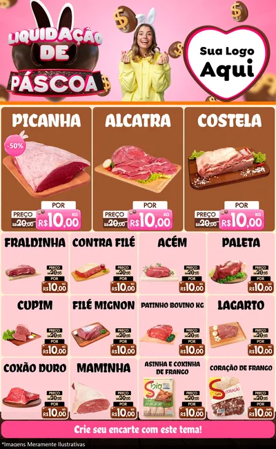 Modelo de Encarte para Encarte Grande com o tema Liquidação de Páscoa para Açougue