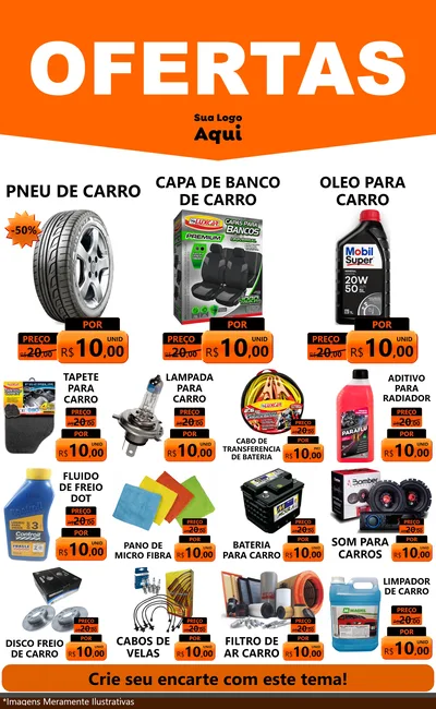 Modelo de Encarte para Encarte Grande com o tema Ofertas Laranja Cartaz para Auto peças