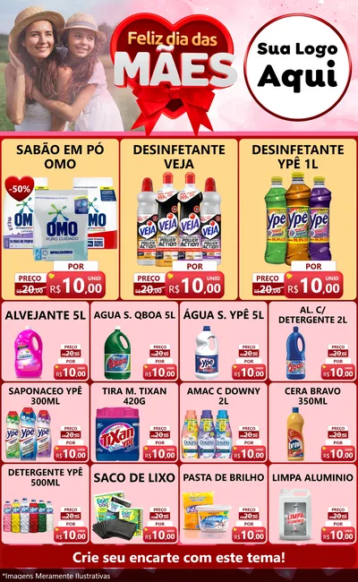 Modelo de Encarte para Encarte Grande com o tema Feliz Dia Das Mães para Produtos de Limpeza