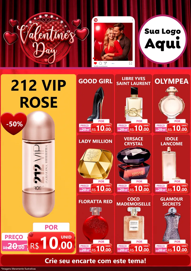 Modelo de Encarte para Encarte A4 Vertical com o tema Valentine's Day para Perfumes