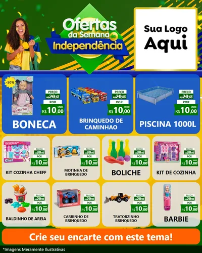 Modelo de Rede Social para Feed Instagram com o tema Ofertas da Semana da Independência para Brinquedos