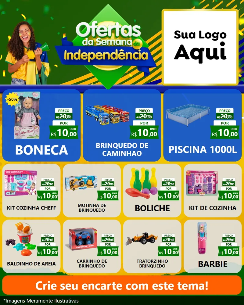Modelo de Rede Social para Feed Instagram com o tema Ofertas da Semana da Independência para Brinquedos