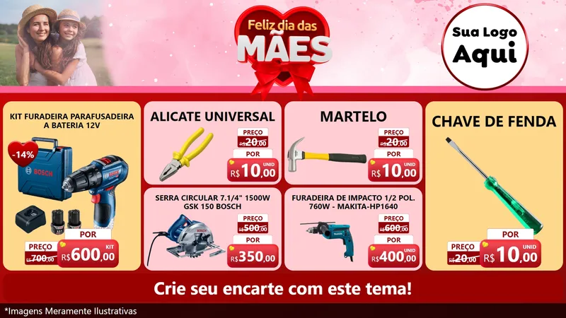 Modelo de TV para TV Horizontal com o tema Feliz Dia Das Mães para Maquinas e Ferramentas