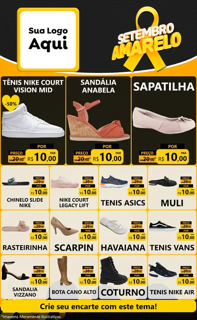 Modelo de Encarte para Encarte Grande com o tema Setembro Amarelo para Calçados