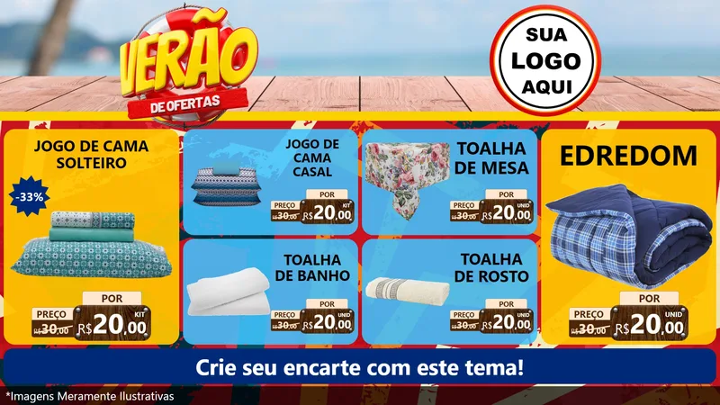 Modelo de TV para TV Horizontal com o tema Verão de Ofertas para Cama, Mesa e Banho