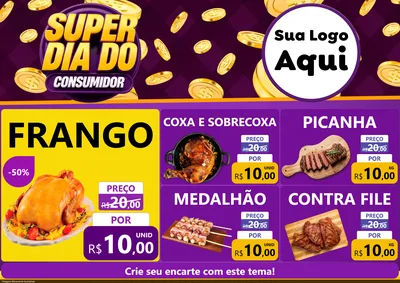 Modelo de Encarte para Encarte A4 Horizontal com o tema Super Dia do Consumidor para Assados