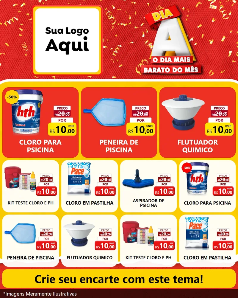 Modelo de Rede Social para Feed Instagram com o tema Dia A o Dia Mais Barato do Mês para Produtos para Piscina