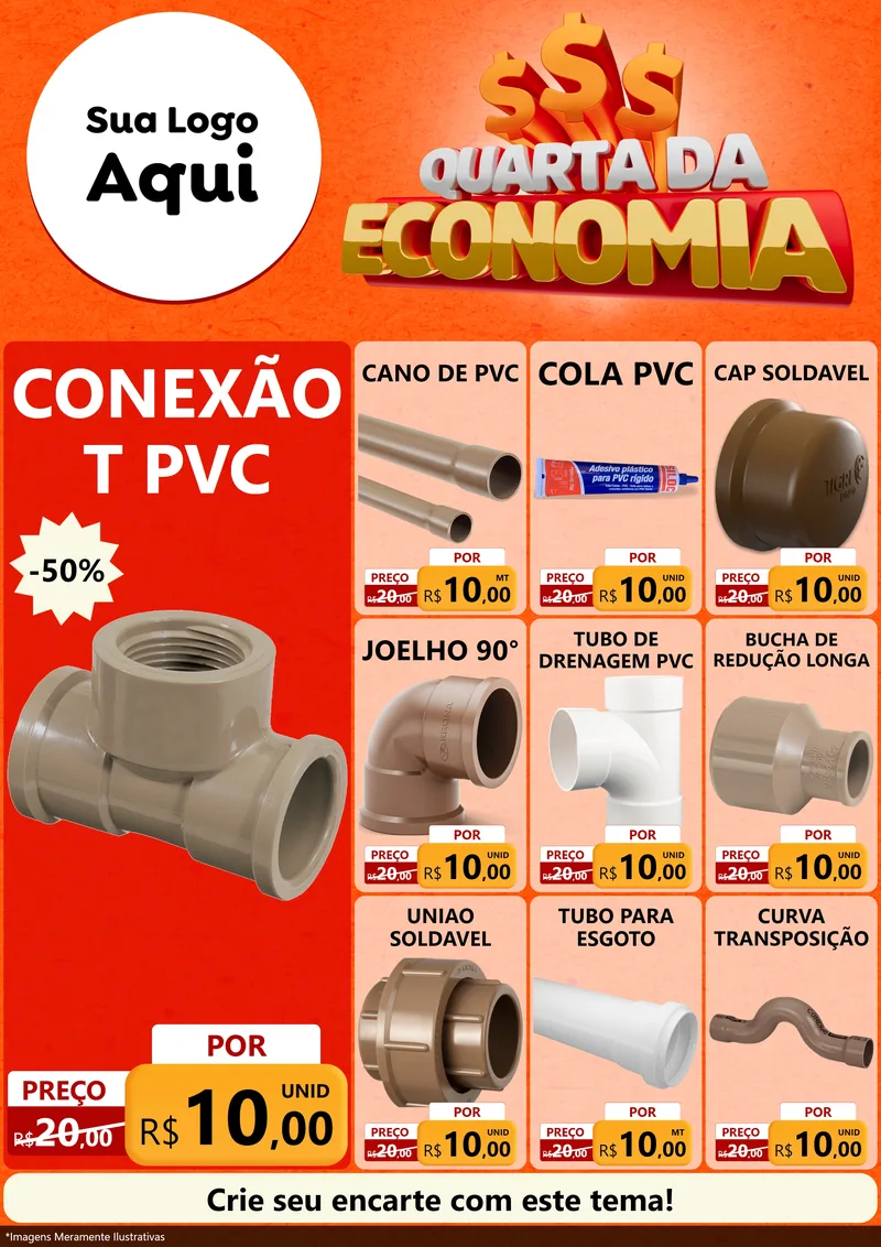 Modelo de Encarte para Encarte A4 Vertical com o tema Quarta da Economia para Tubos e conexões