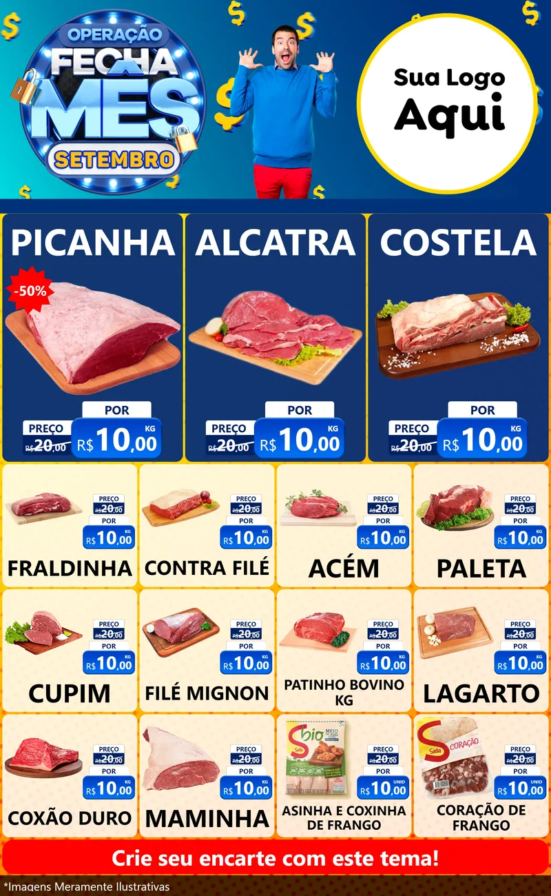 Modelo de Encarte para Encarte Grande com o tema Operação Fecha Mês Setembro para Açougue