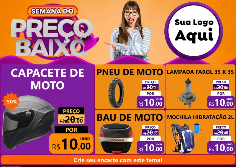 Modelo de Encarte para Encarte A4 Horizontal com o tema Semana do Preço Baixo para Moto peças