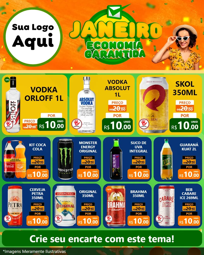 Modelo de Rede Social para Feed Instagram com o tema Janeiro - Economia Garantida para Distribuidora de bebidas