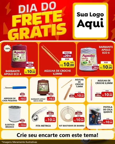Modelo de Rede Social para Feed Instagram com o tema Dia do Frete Grátis para Armarinho e Aviamentos