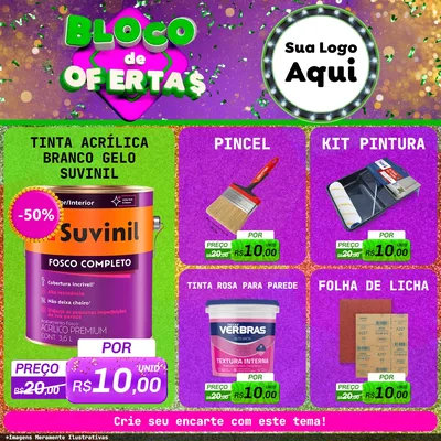 Modelo de Rede Social para Feed Facebook com o tema Bloco de Ofertas para Tintas e Ferramentas