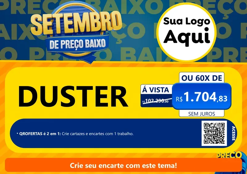 Modelo de Cartaz para Cartaz A4 Horizontal com o tema Setembro De Preço Baixo para Concessionaria de Carros