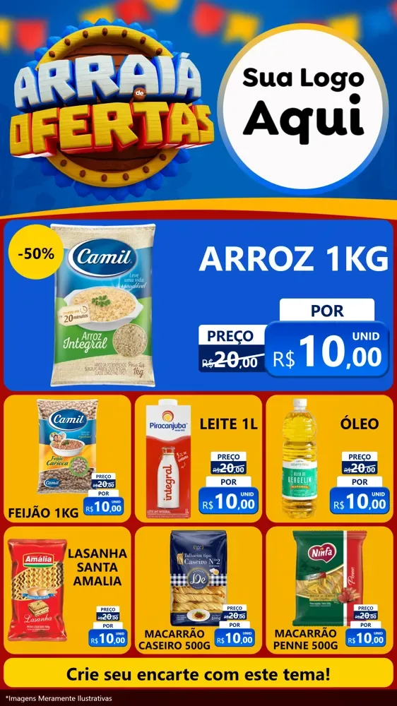 Modelo de Rede Social para Stories com o tema Arraiá de Ofertas - Junina para Supermercado