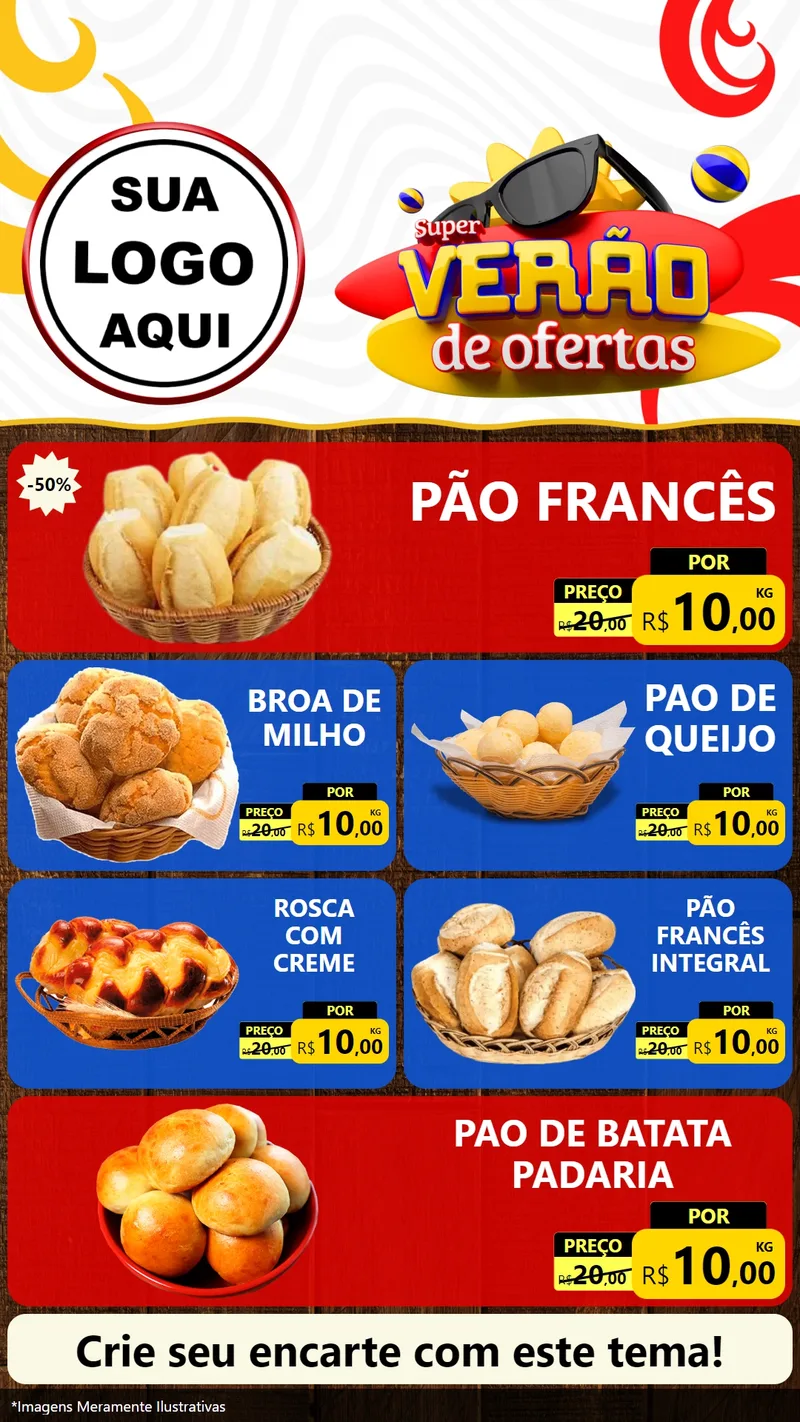 Modelo de TV para TV Vertical com o tema Super Verão de Ofertas para Padaria